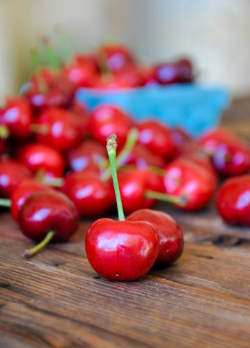 Fresh cherries on a table. 