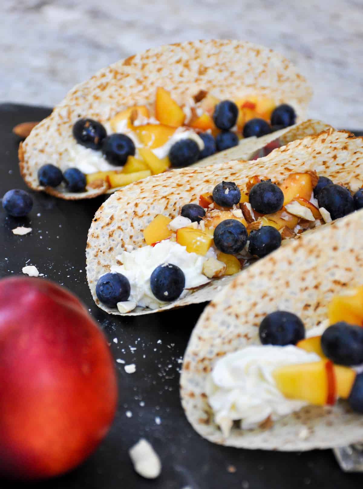 Dessert tacos with nectarine and blueberry