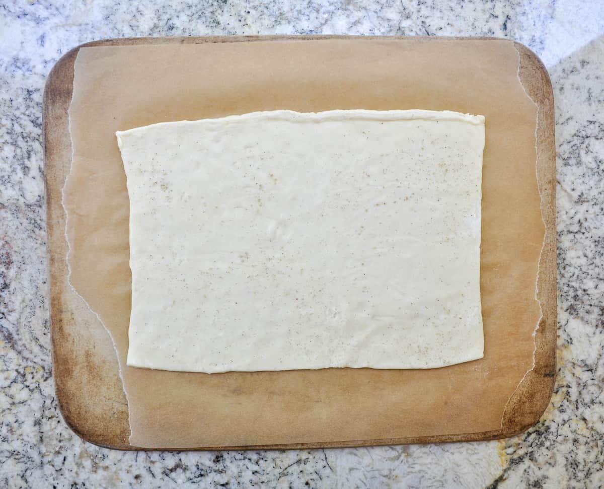 Puff pastry on pizza stone