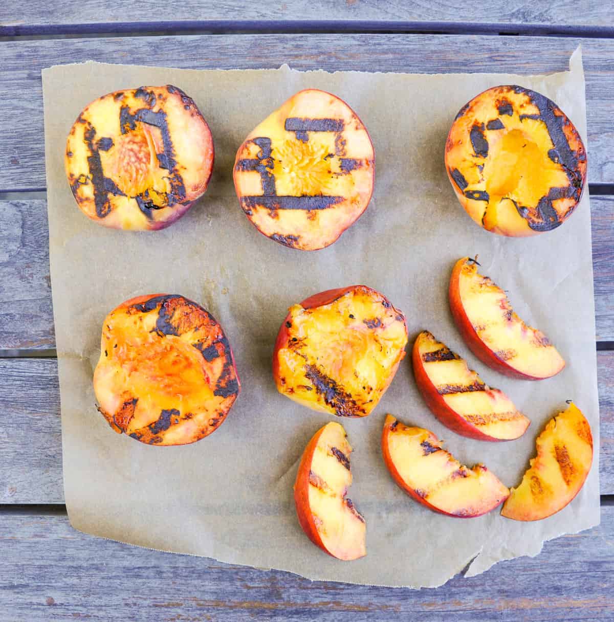 Halved peaches, grilled