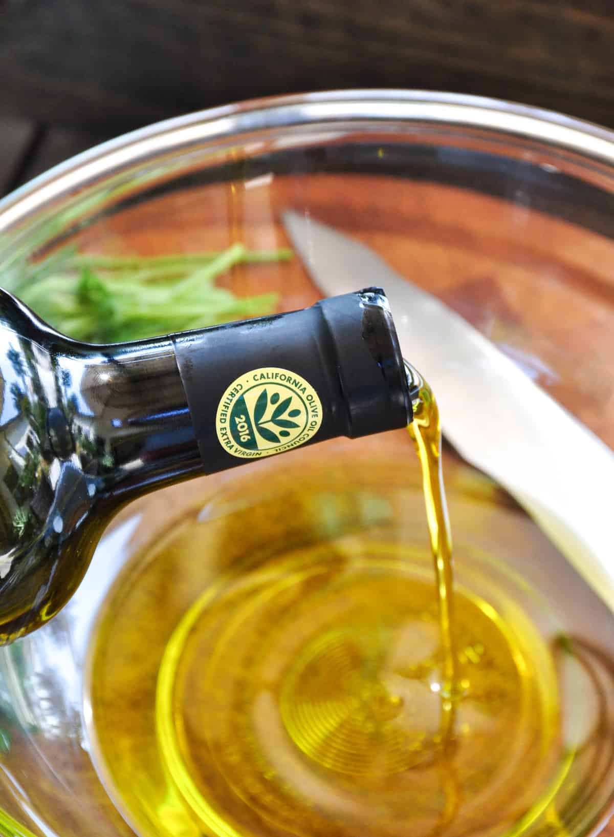 Pouring olive oil