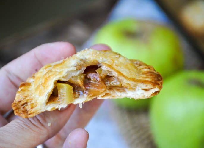 Caramel apple hand pie with a bite taken out