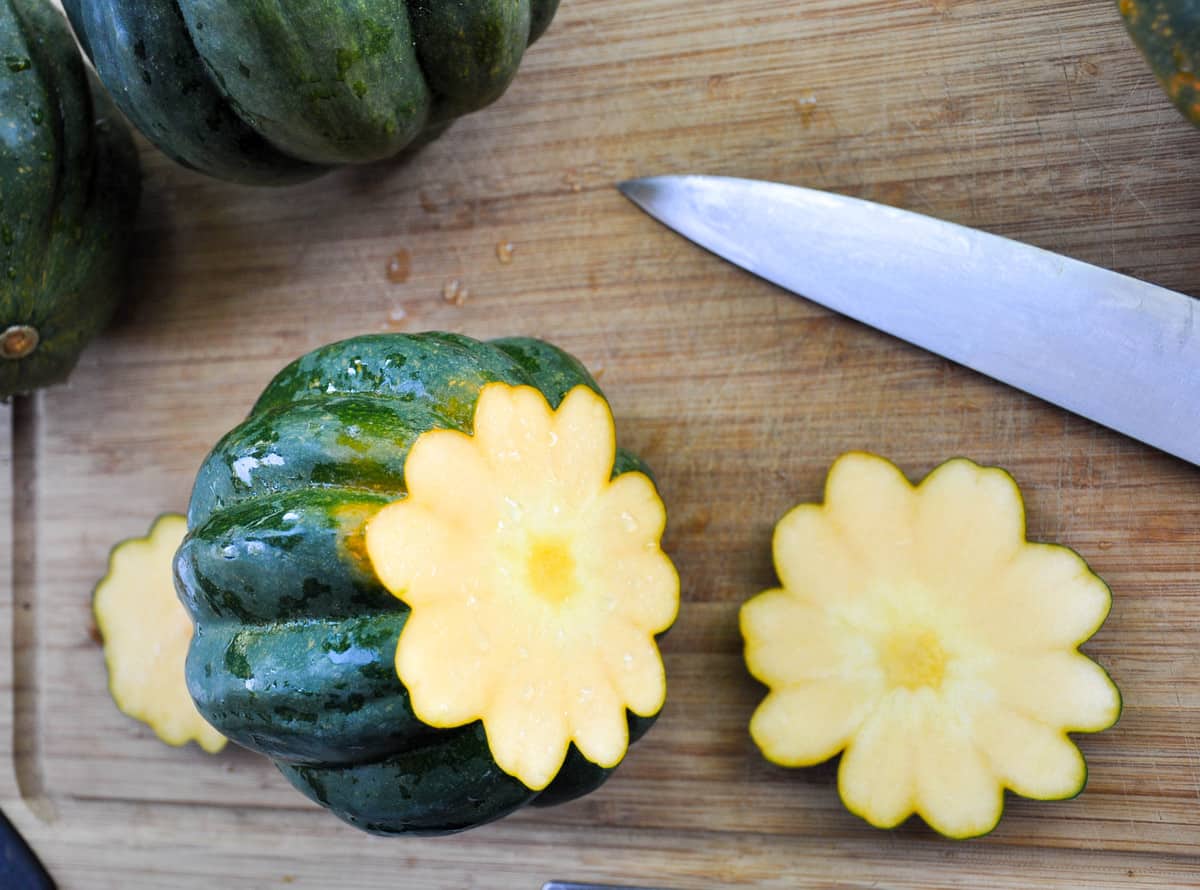 Cut both ends of acorn squash 