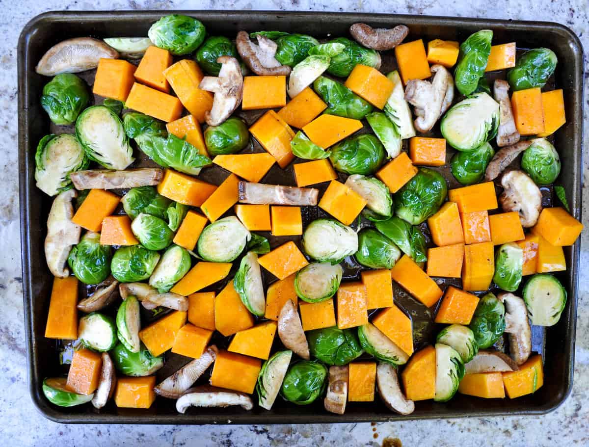 Coat veggies with olive oil and bake