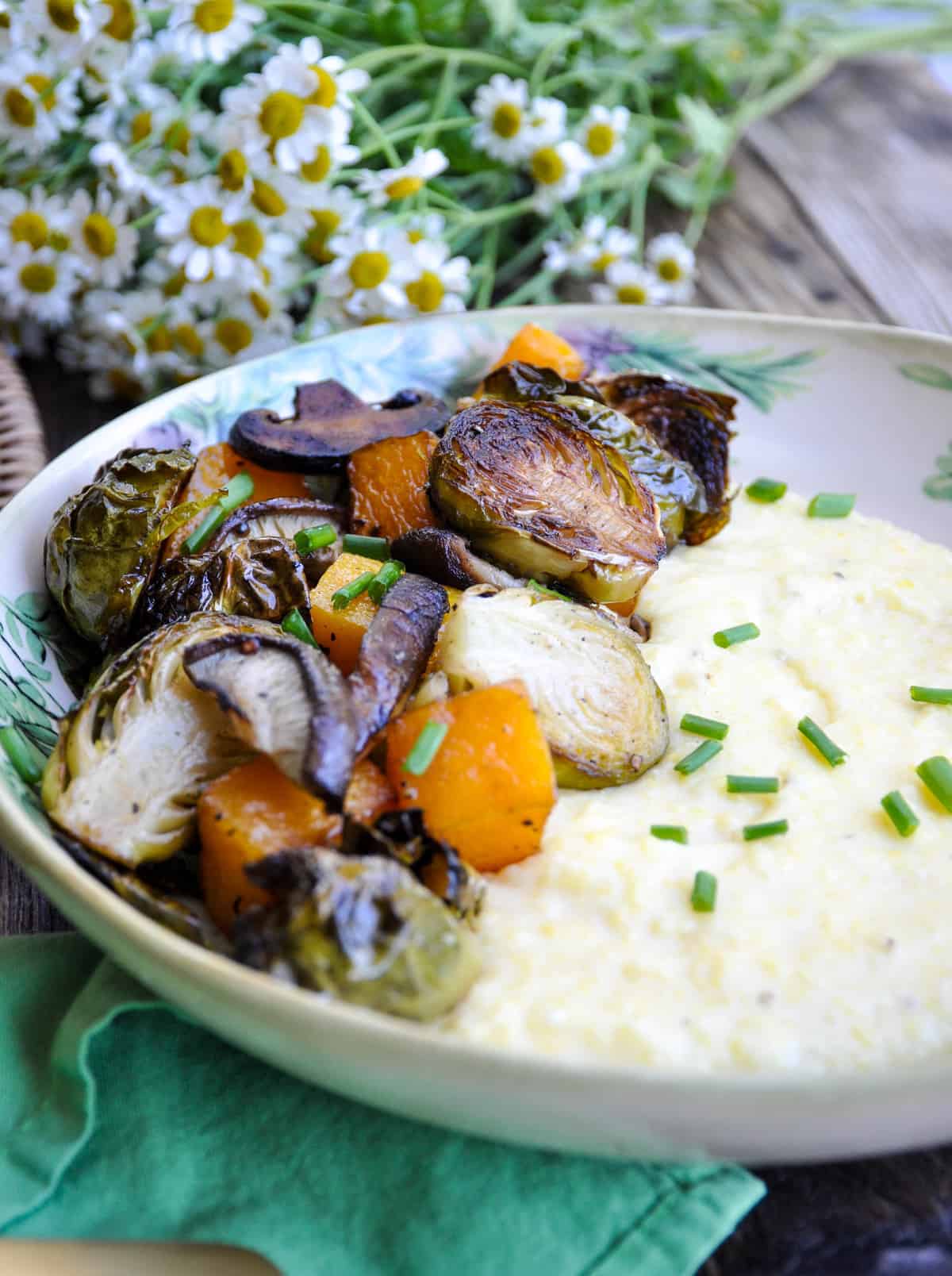 Roasted Winter Vegetable Medley over Creamy Polenta