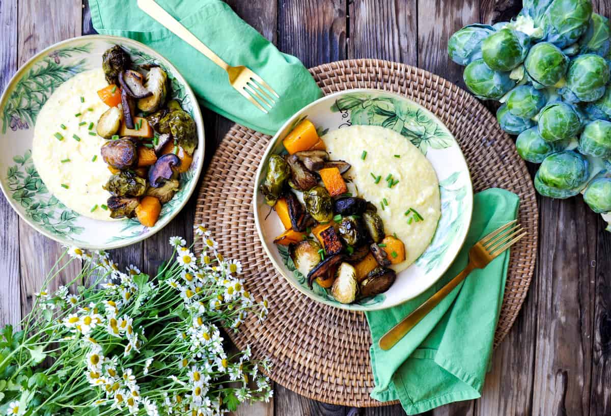 Roasted Winter Vegetable Medley over Creamy Polenta