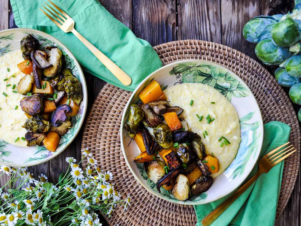 Roasted Winter Vegetable Medley over Creamy Polenta