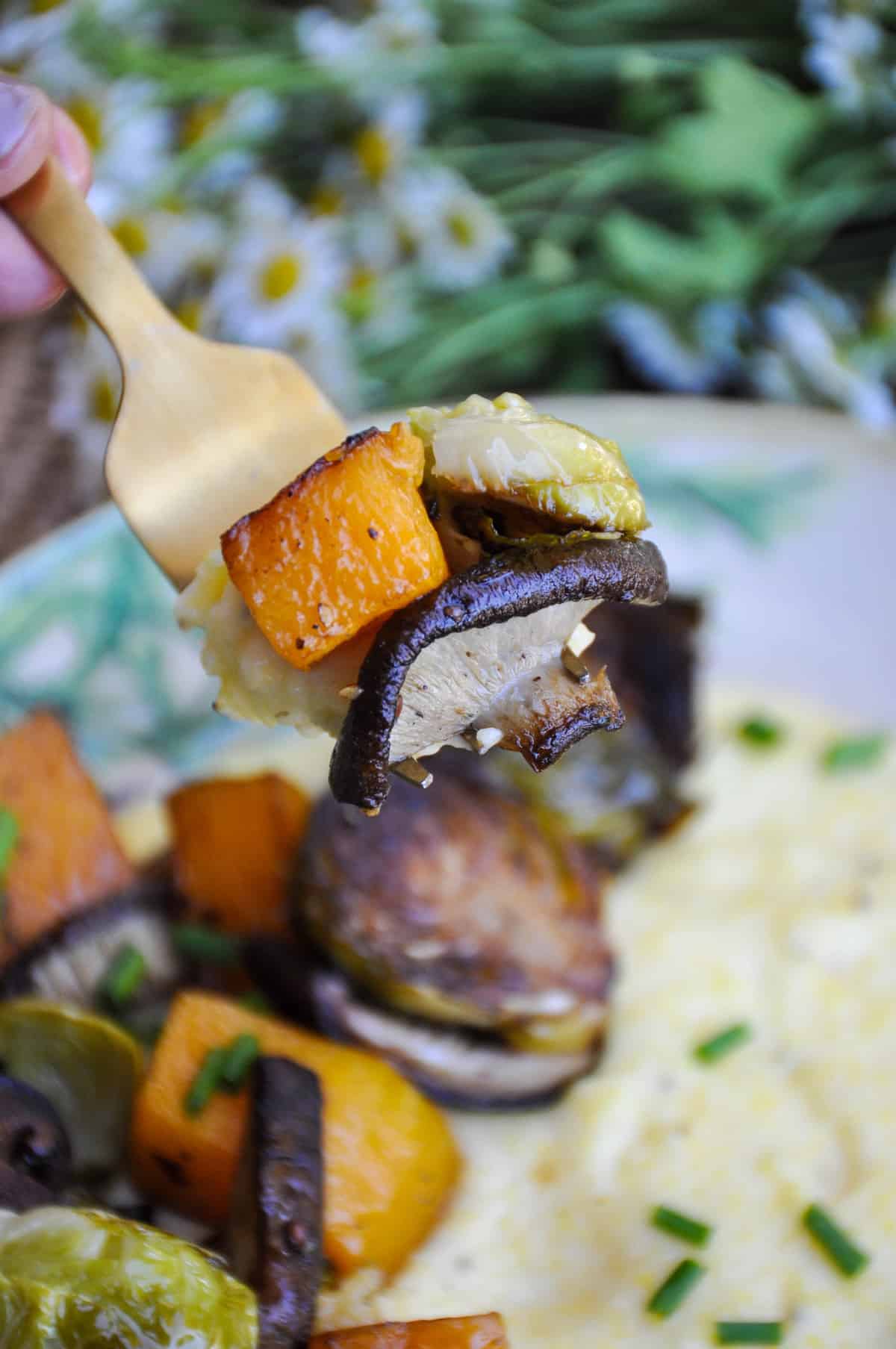 Roasted Winter Vegetable Medley over Creamy Polenta