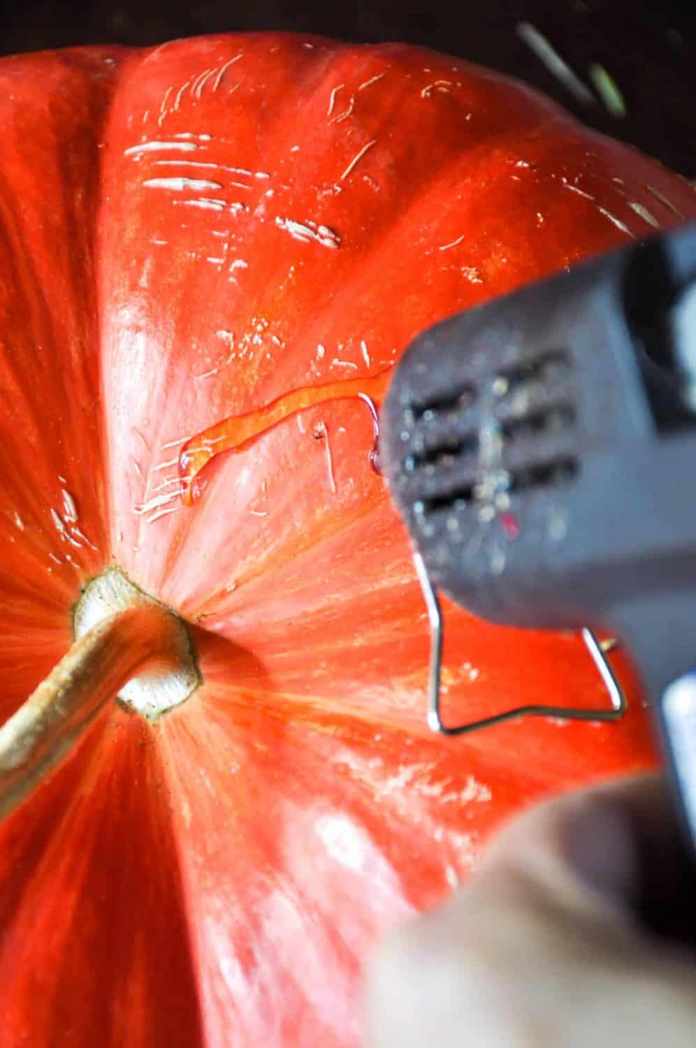 Hot glue on a pumpkin