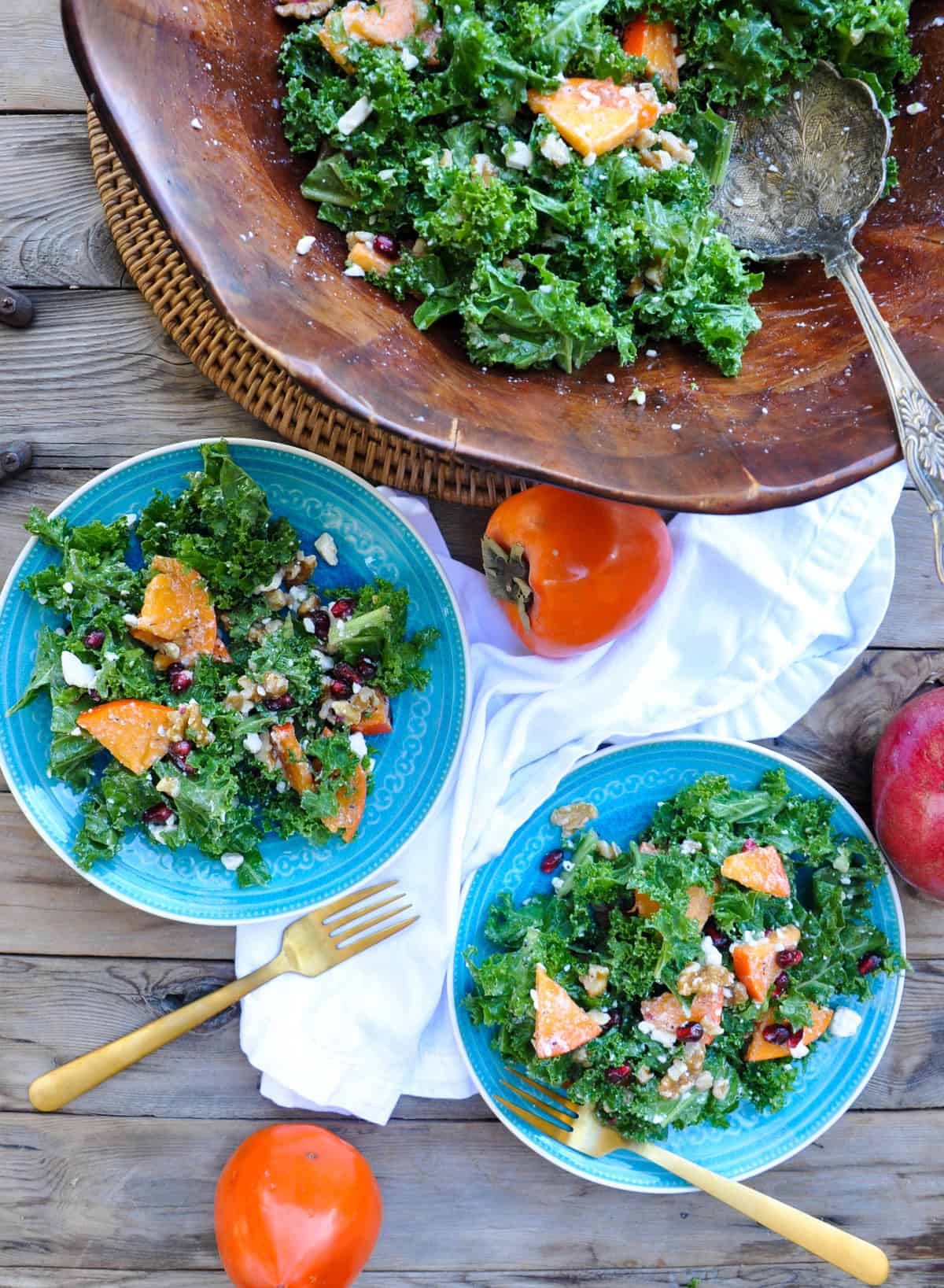 Persimmon Kale Salad with Walnuts and Pomegranate