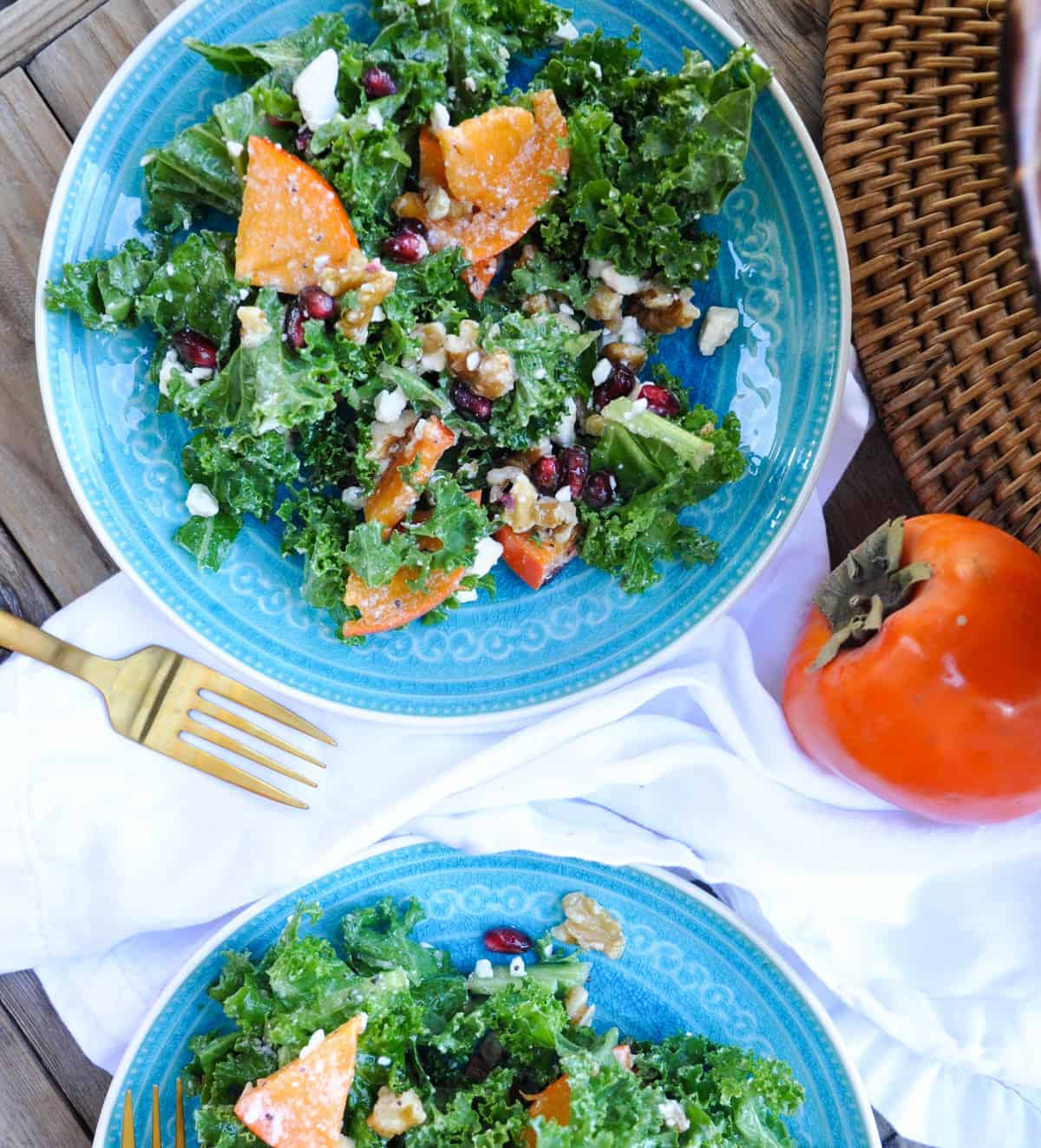 Persimmon Salad with Kale, Walnuts & Pomegranate