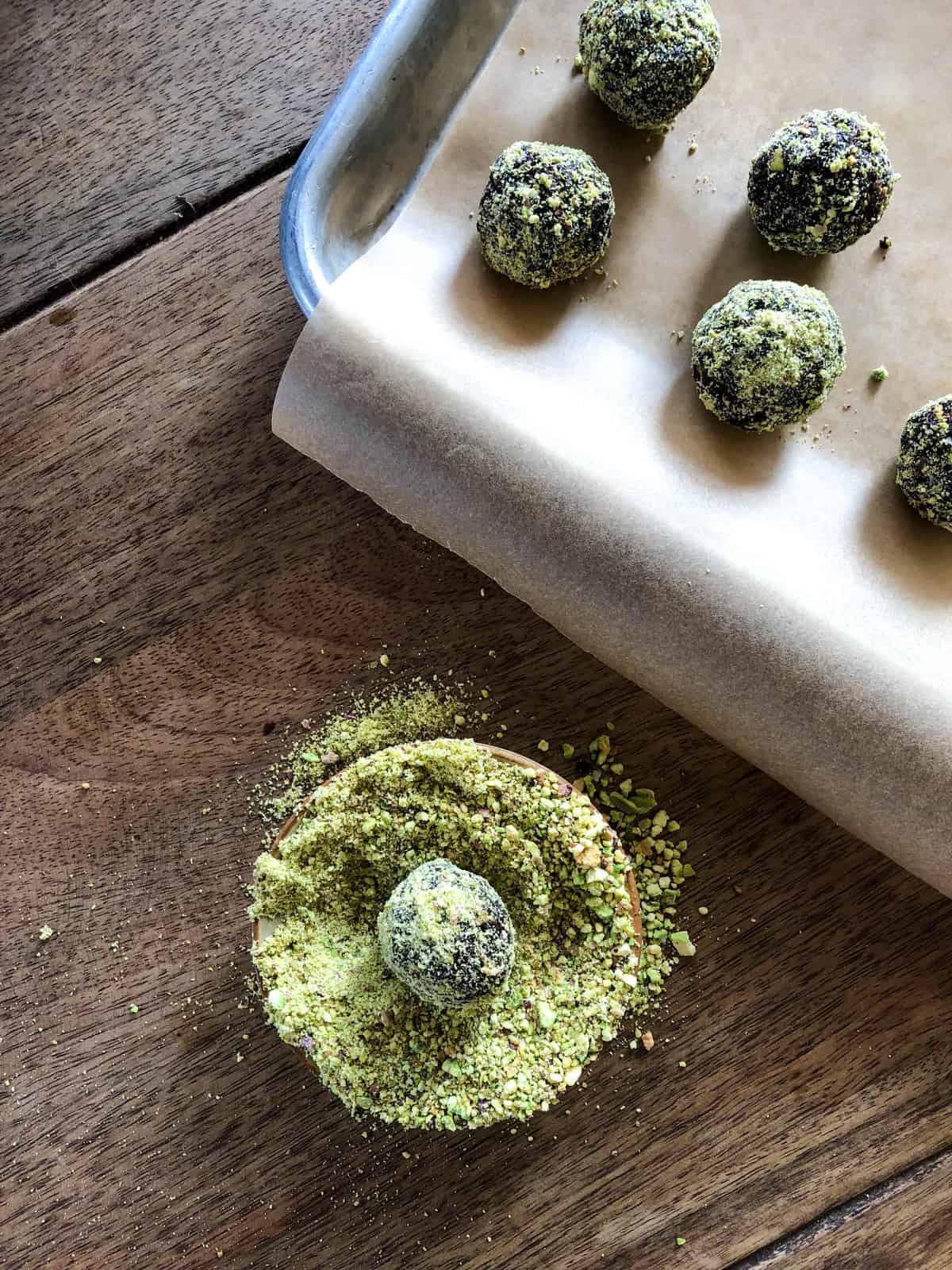 Pistachio Prune Truffles. A delicious, heart healthy alternative to an otherwise high fat treat.