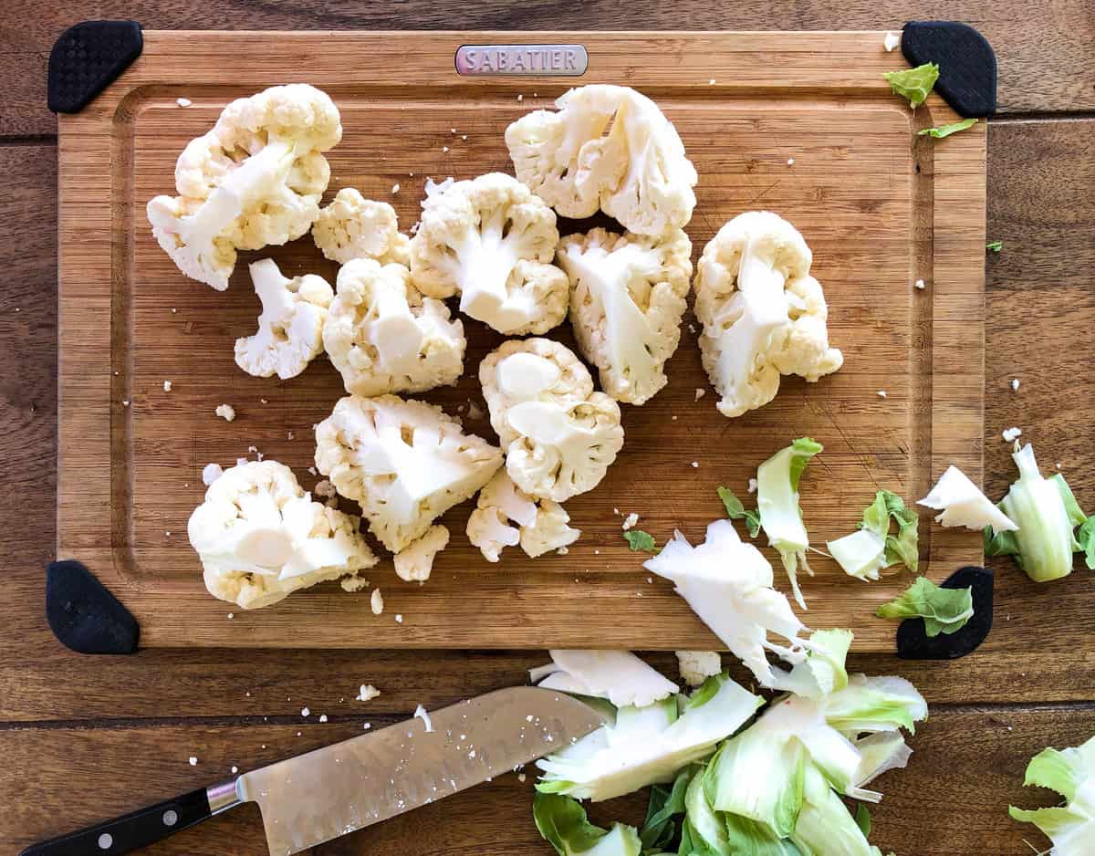 Chop cauliflower florets into chunks 