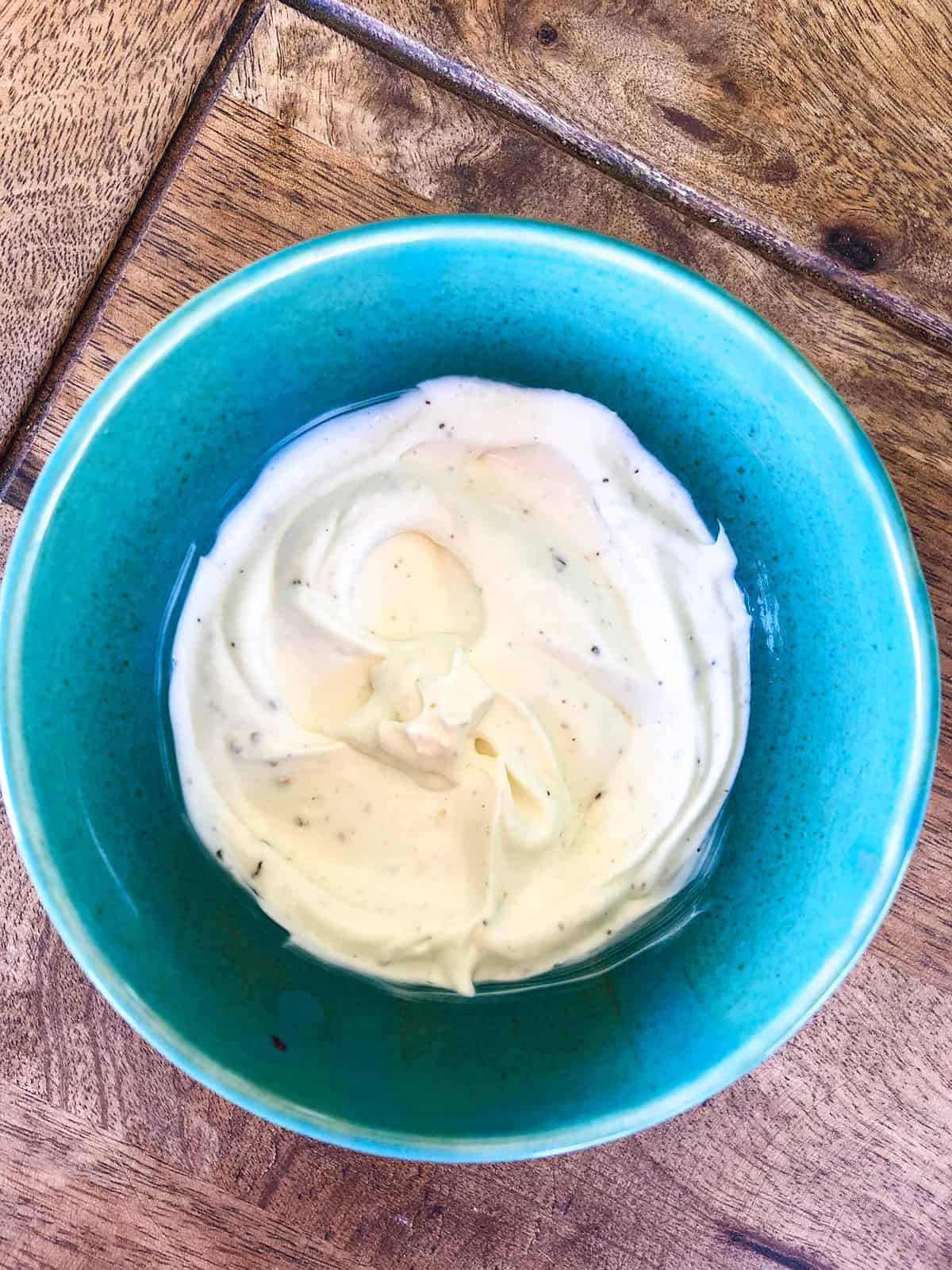 Sour cream mixture: sour cream, cream cheese, garlic salt, and pepper. 