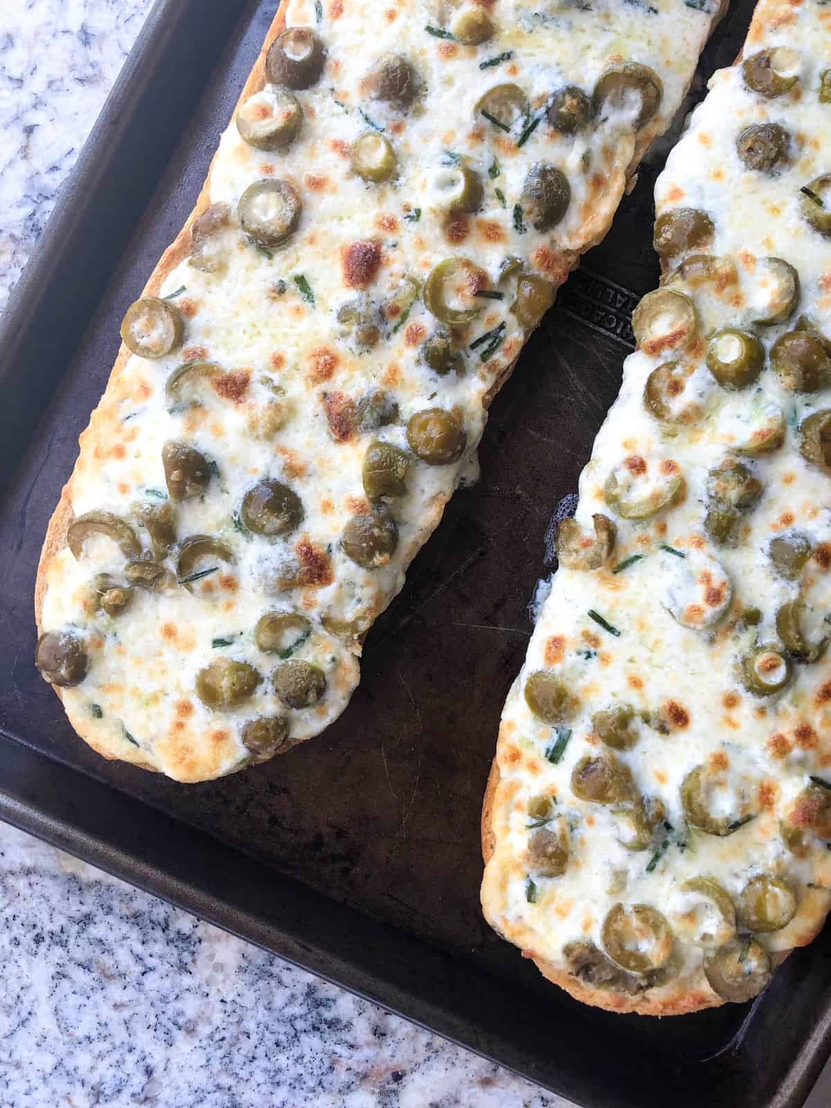 Green Olive Garlic Cheese Bread
