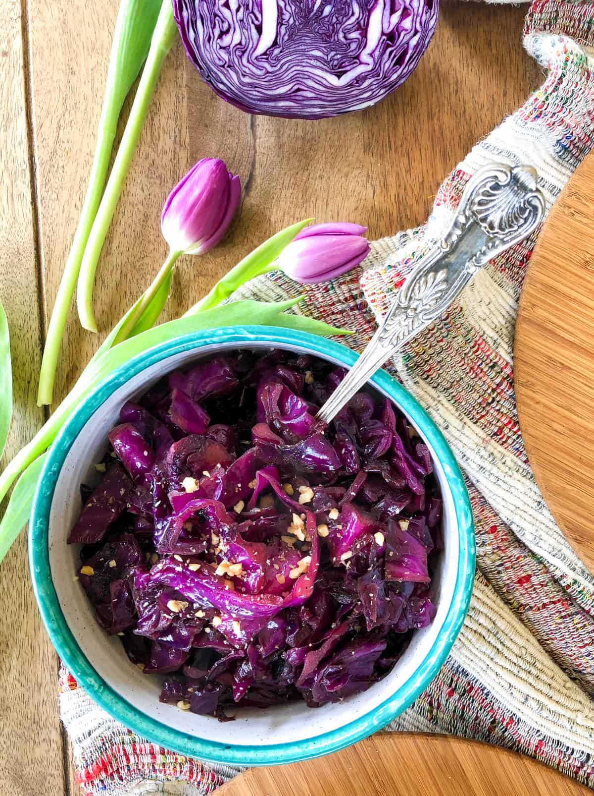 Braised Red Cabbage topped with Crushed Walnuts