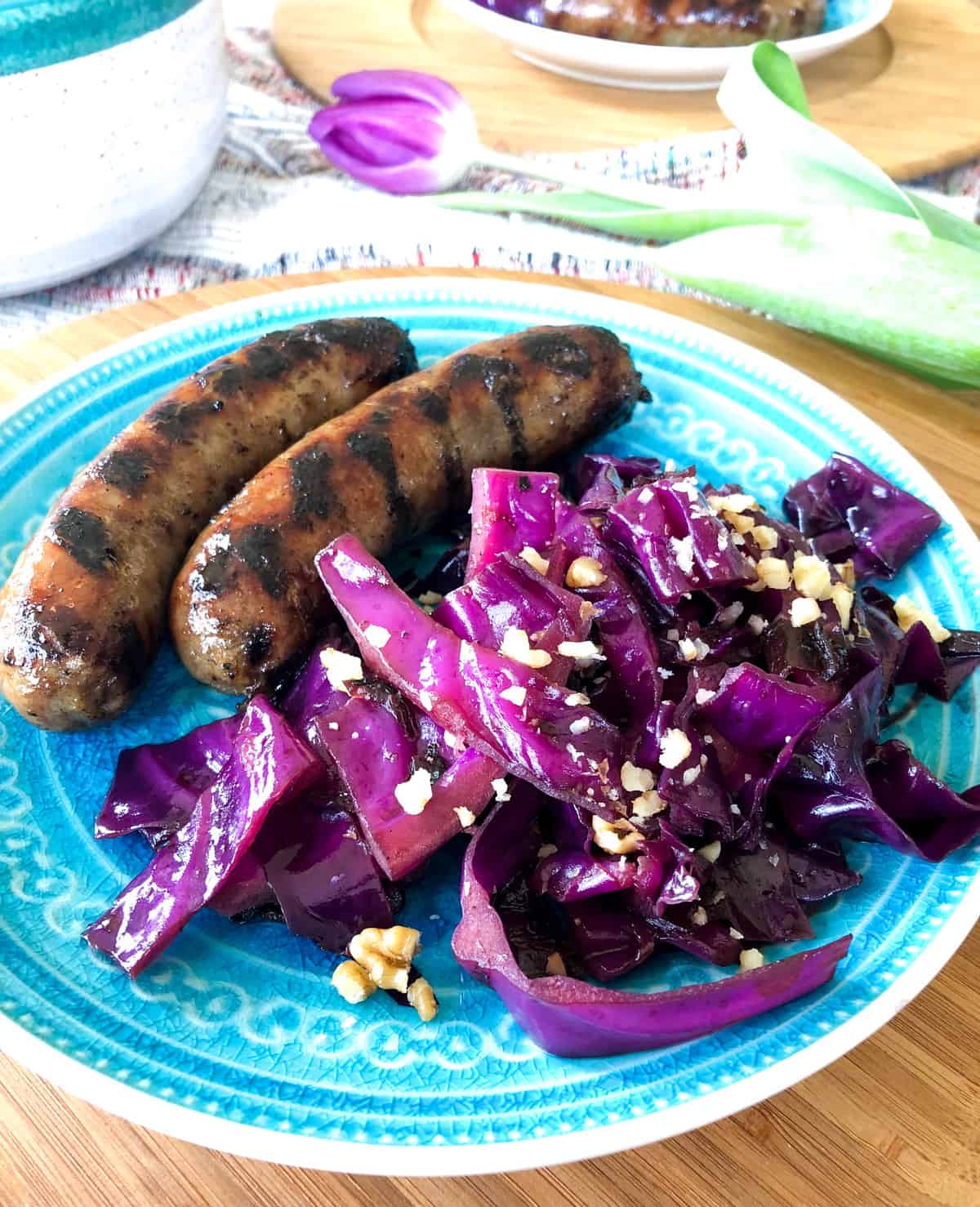 Braised Red Cabbage topped with Crushed Walnuts