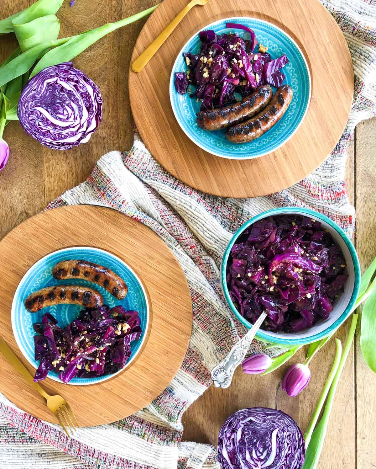 Braised Red Cabbage topped with Crushed Walnuts