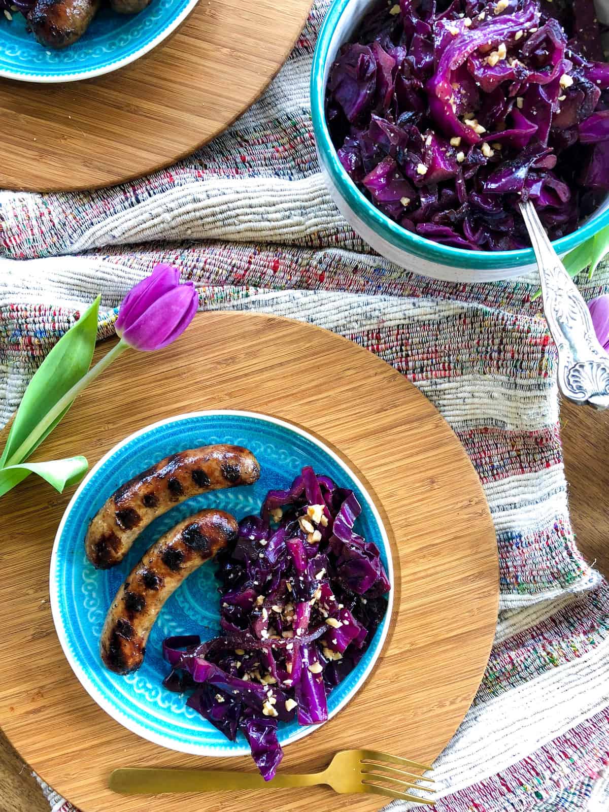 Braised Red Cabbage topped with Crushed Walnuts