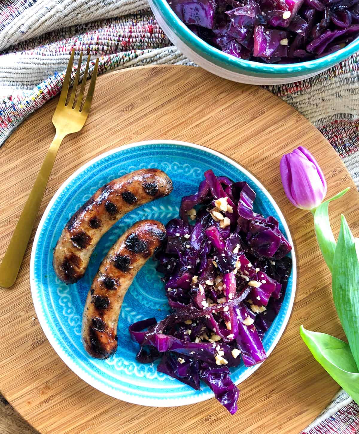 Braised Red Cabbage topped with Crushed Walnuts