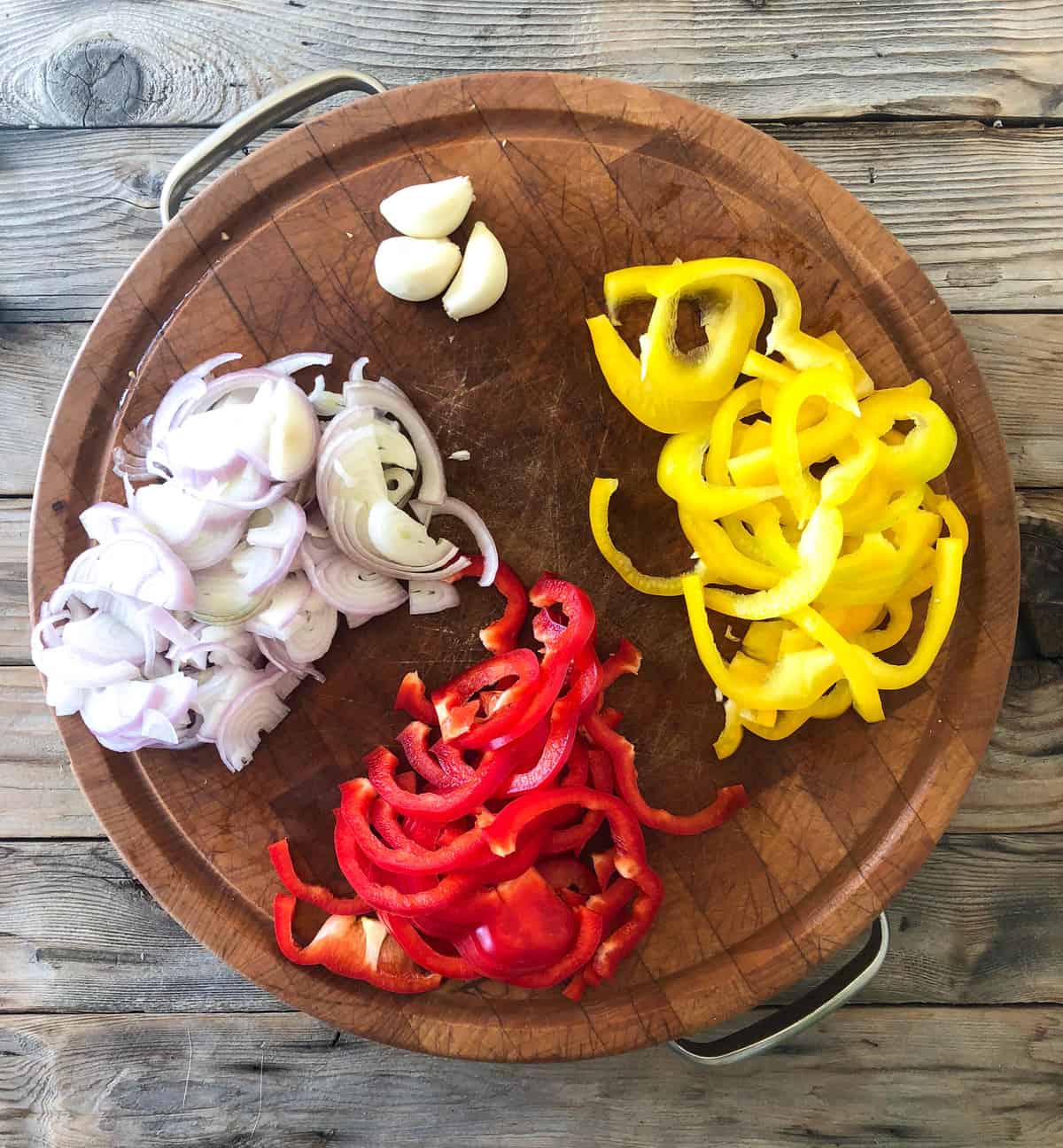 Chopped bell pepper, onion, and garlic