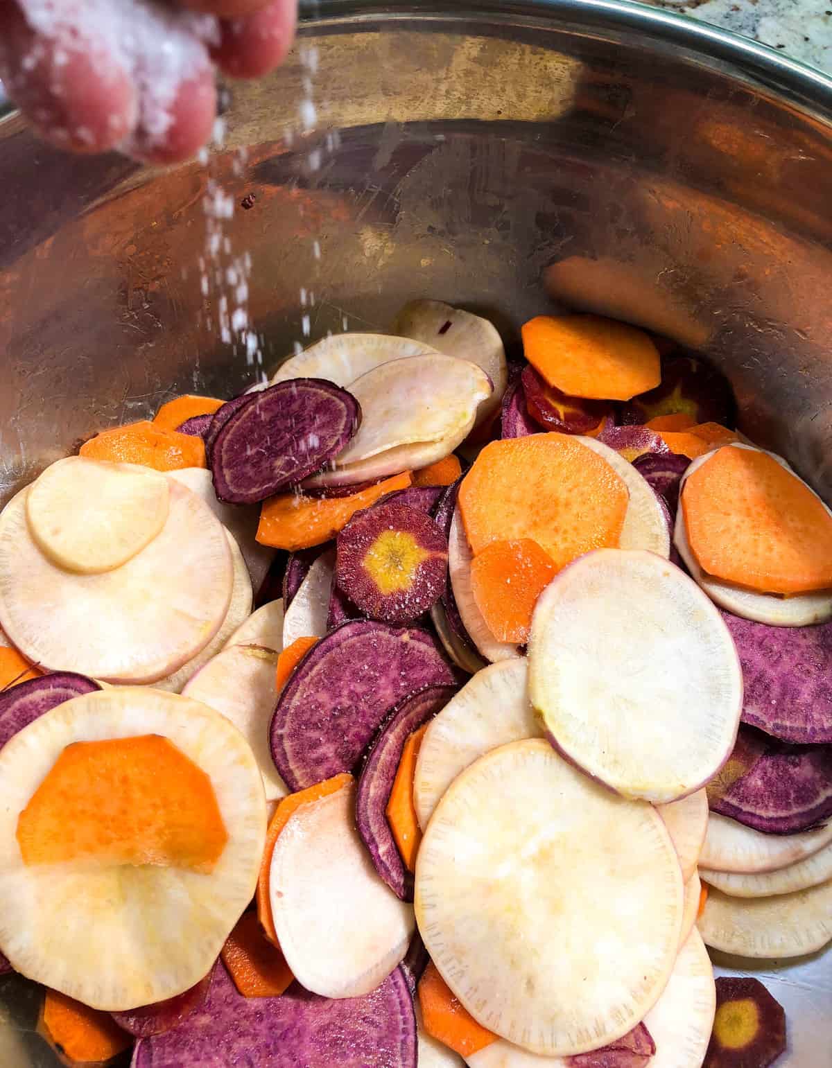 Dust carrots, beets, rutabagas, and sweet potatoes with salt