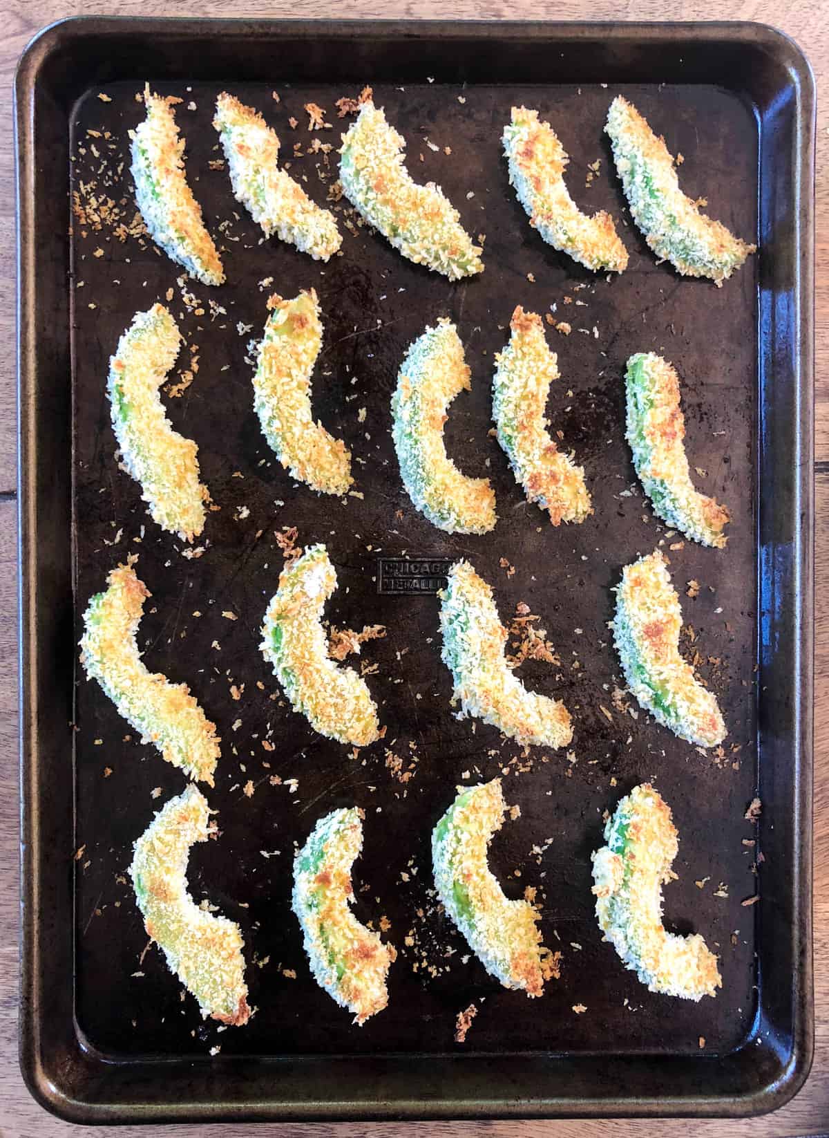 Avocado Fries on baking sheet