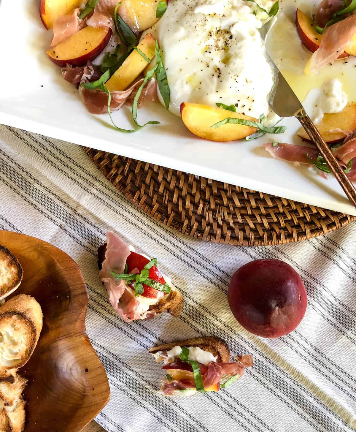 Peach Burrata Crostini Appetizer