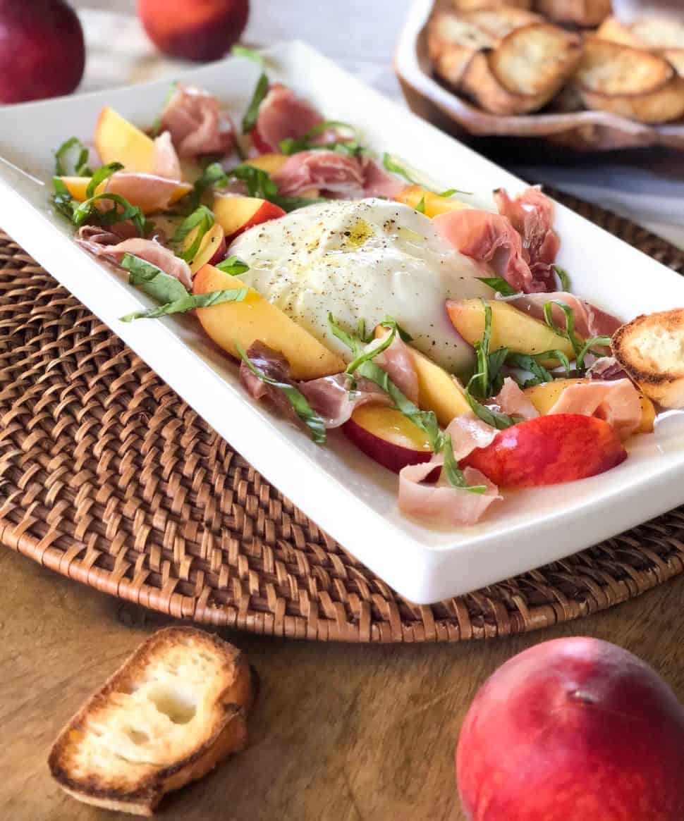 Peach Burrata Crostini California Grown