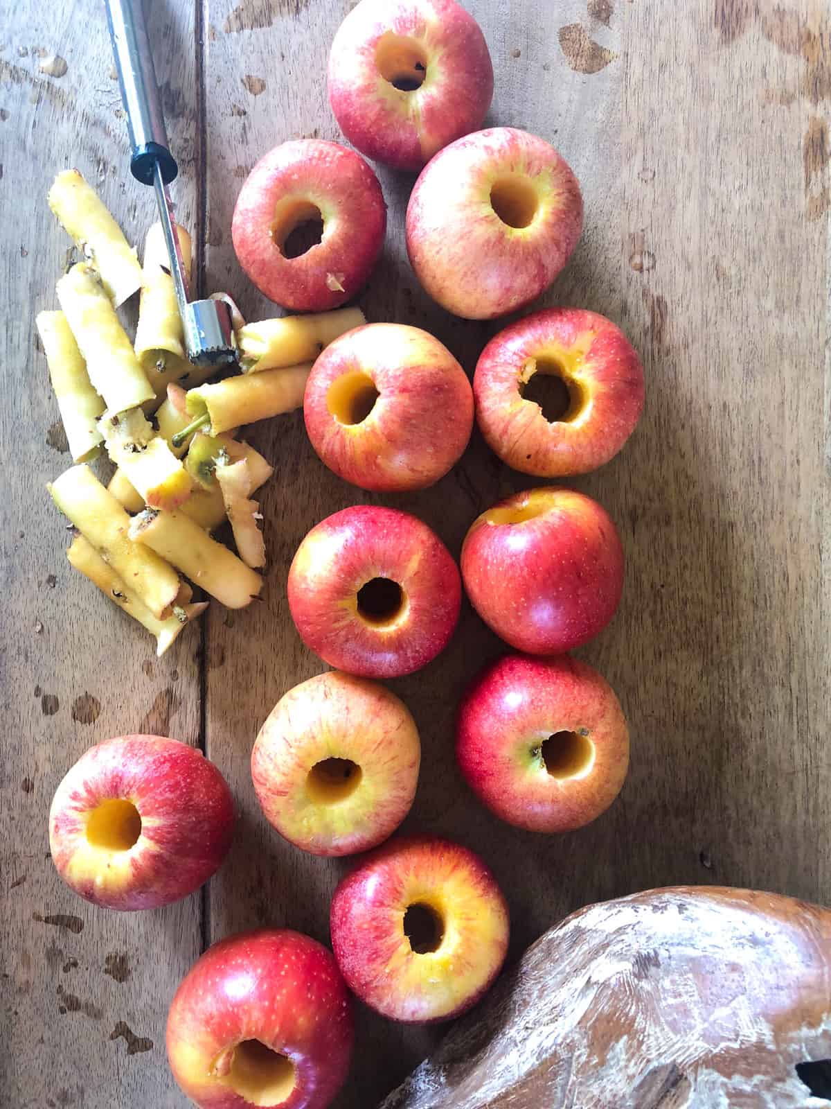 Begin by coring the apples.