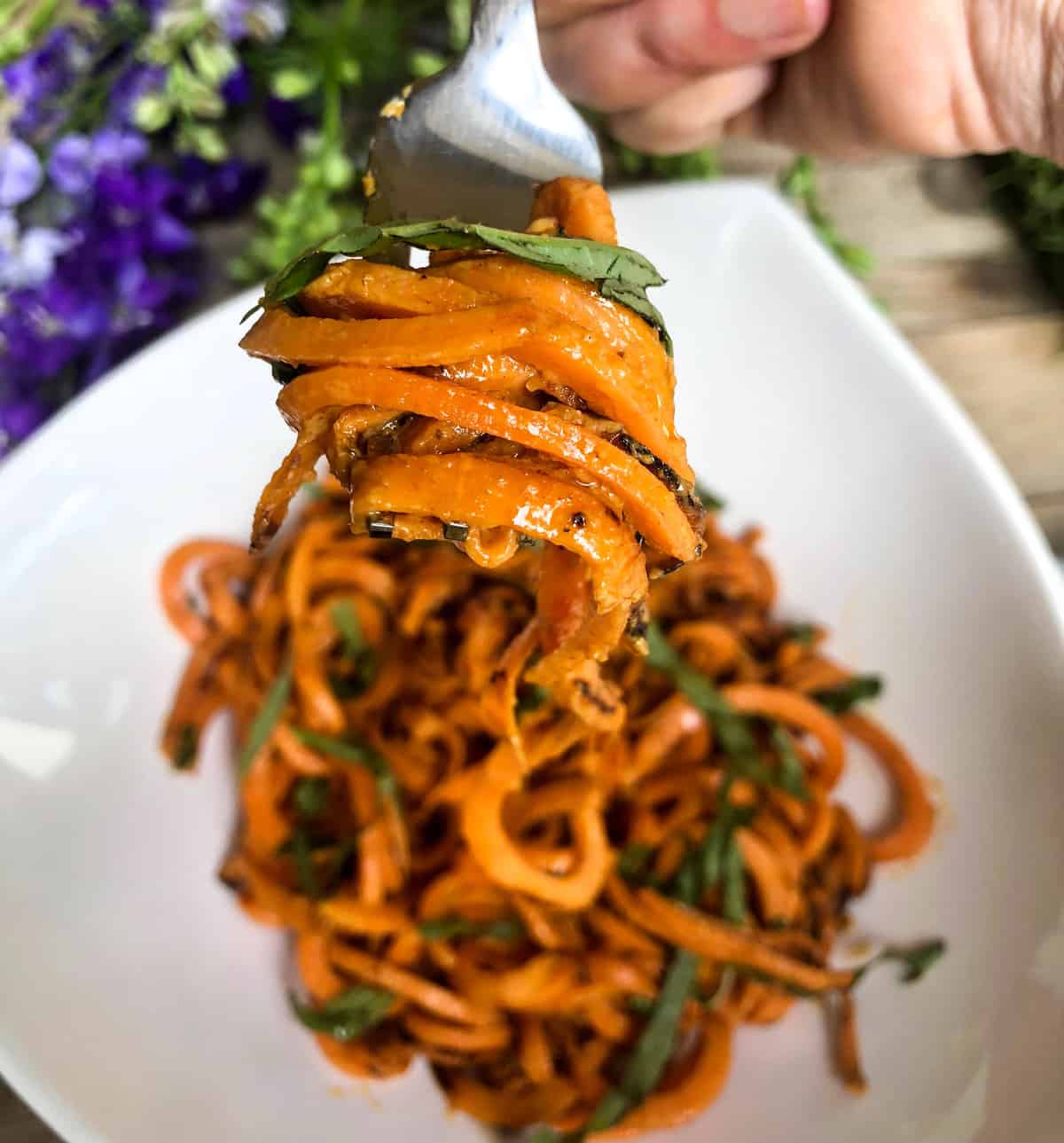 Sweetpotato Noodles in Thai Basil Sauce