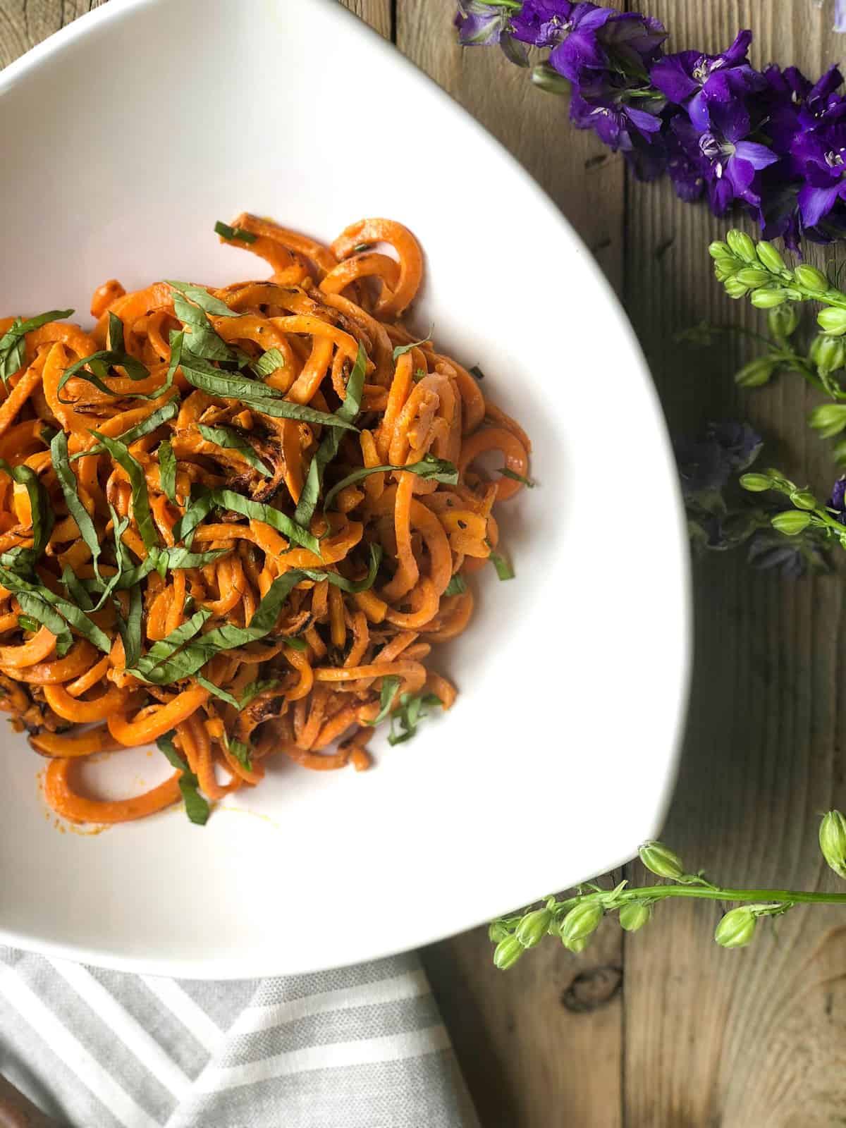 Sweetpotato Noodles in Thai Basil Sauce