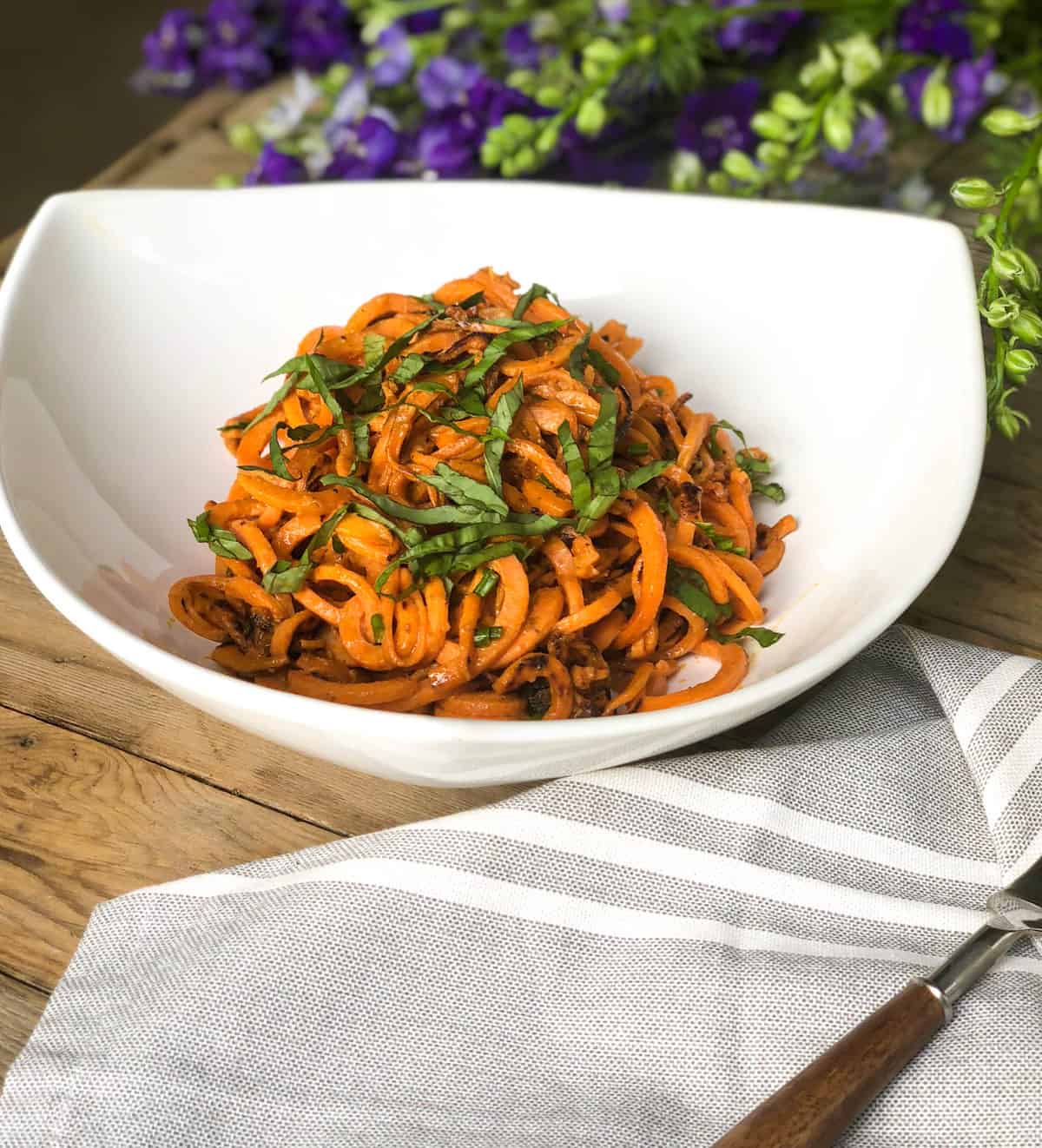 Sweetpotato Noodles in Thai Basil Sauce