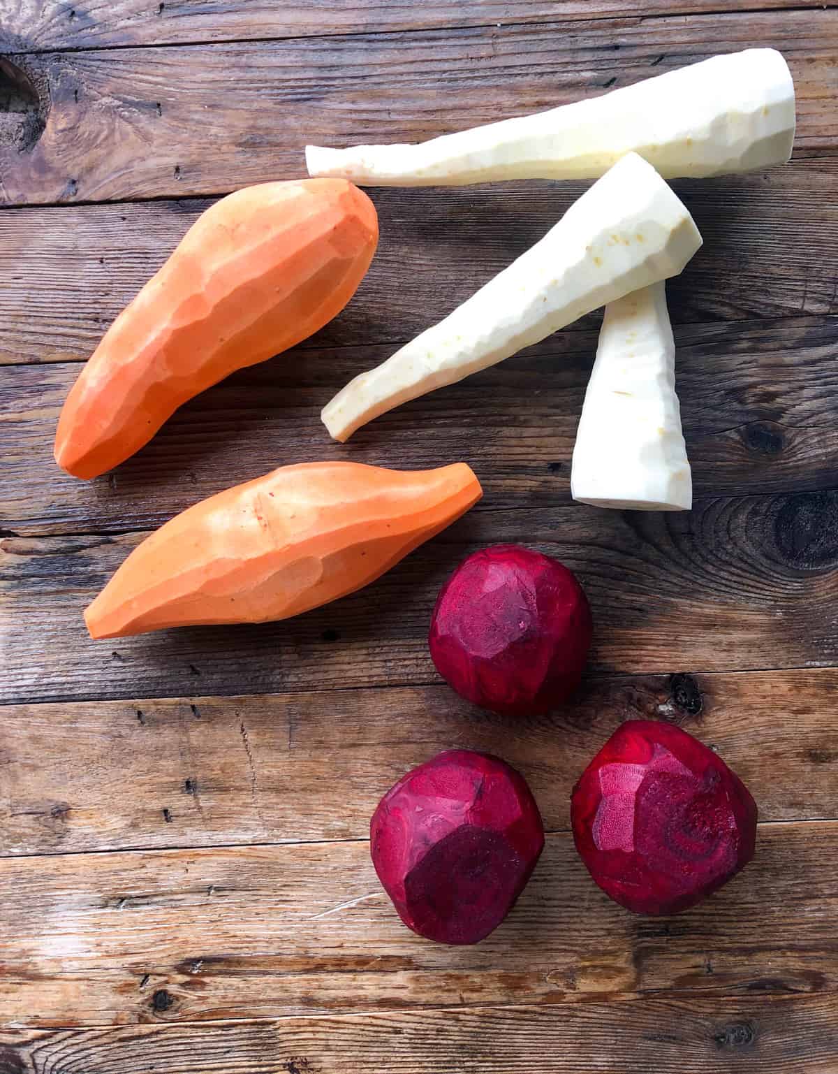 peel each vegetable and remove the ends.