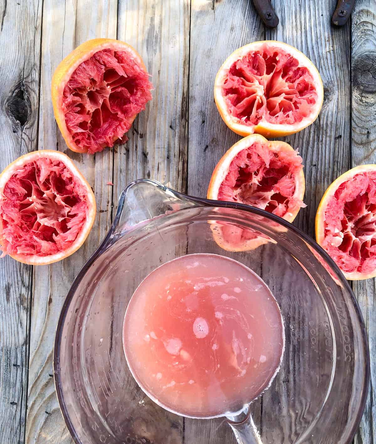 start with fresh, ripe California grapefruit.  I hand-squeezed 3 and that gave me enough juice (1.5 cups) for the recipe.