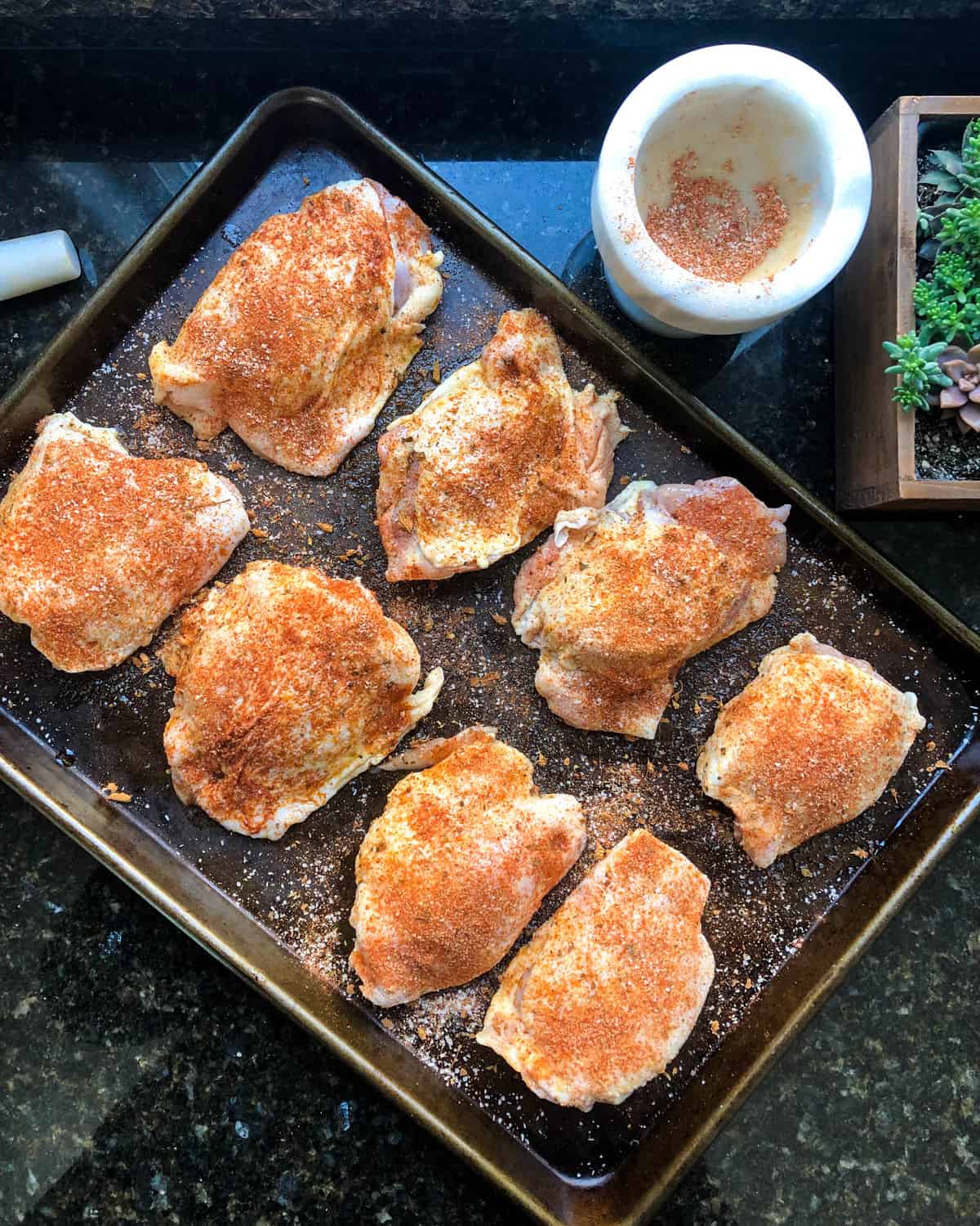 dust the chicken with the spice mixture to coat both sides