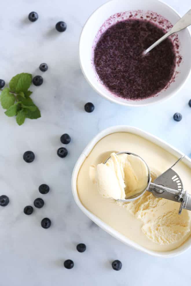 Ice cream and blueberry sauce 