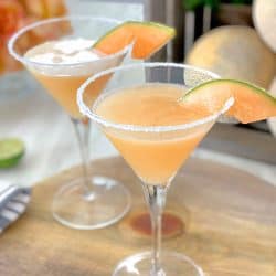 Two Cantaloupe Martinis with Cantaloupe infused vodka