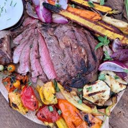 grilled steak with grilled summer vegetables