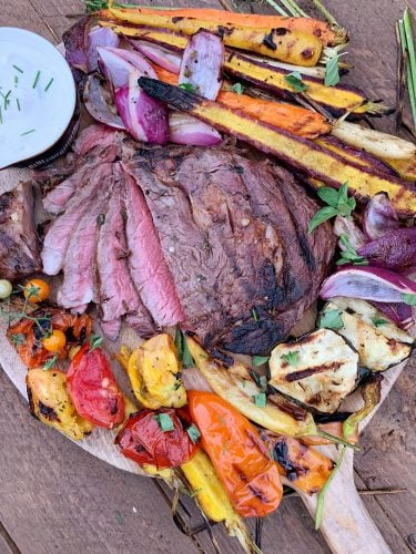 grilled steak with grilled summer vegetables