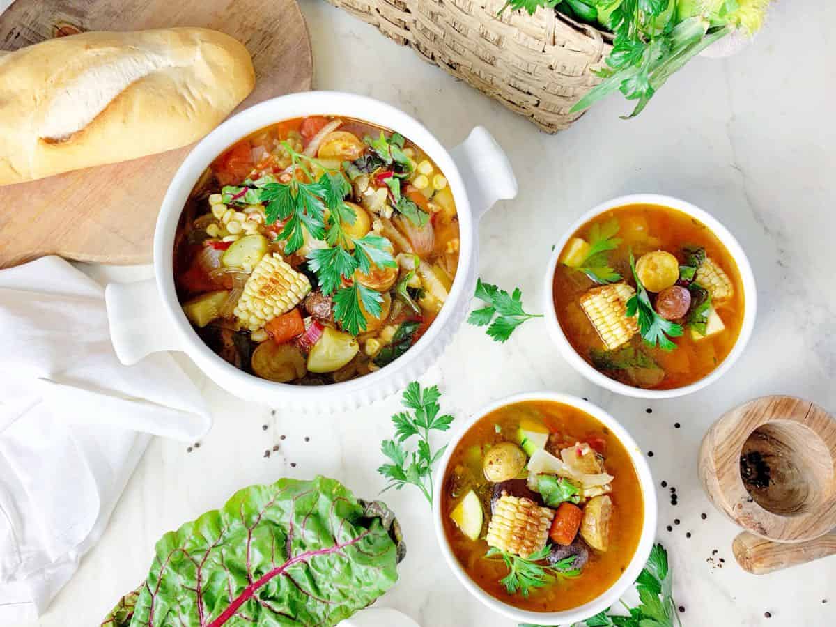 homemade vegetable soup in bowls