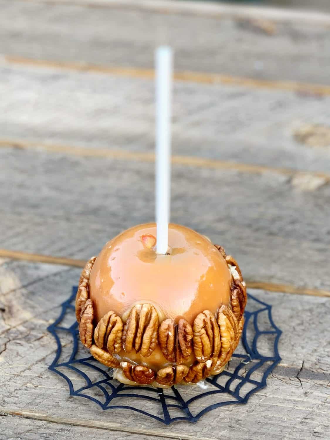 homemade caramel apple with pecans