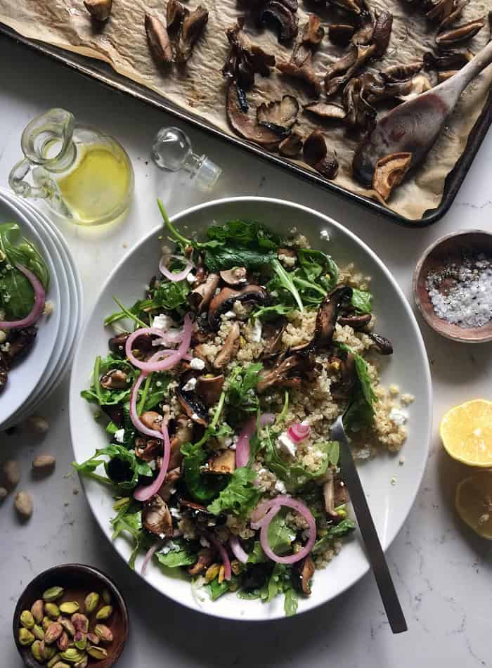 quinoa mushroom salad on a large platter