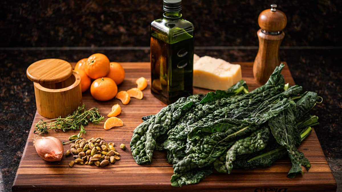Ingredients for Kale, Tangerine, and Pistachio Salad