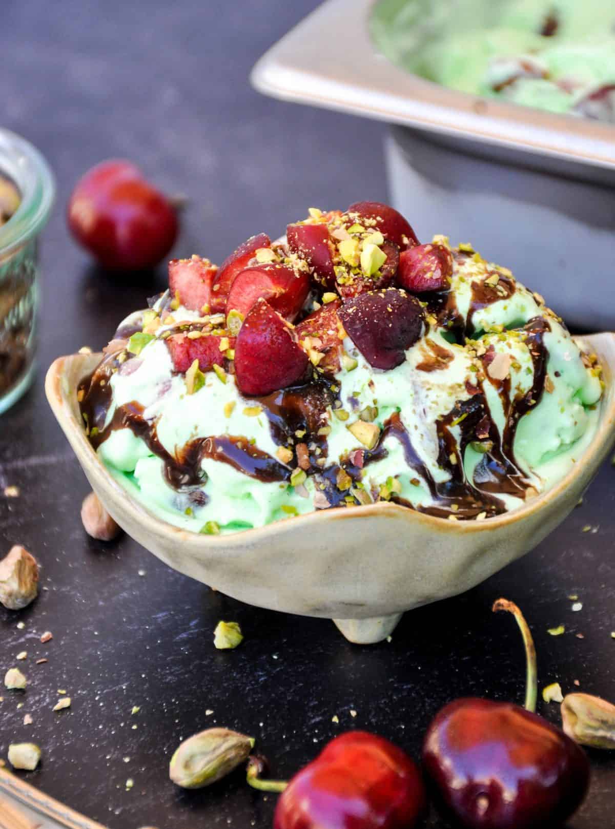 Deconstructed California Spumoni Ice Cream with Fresh Cherries