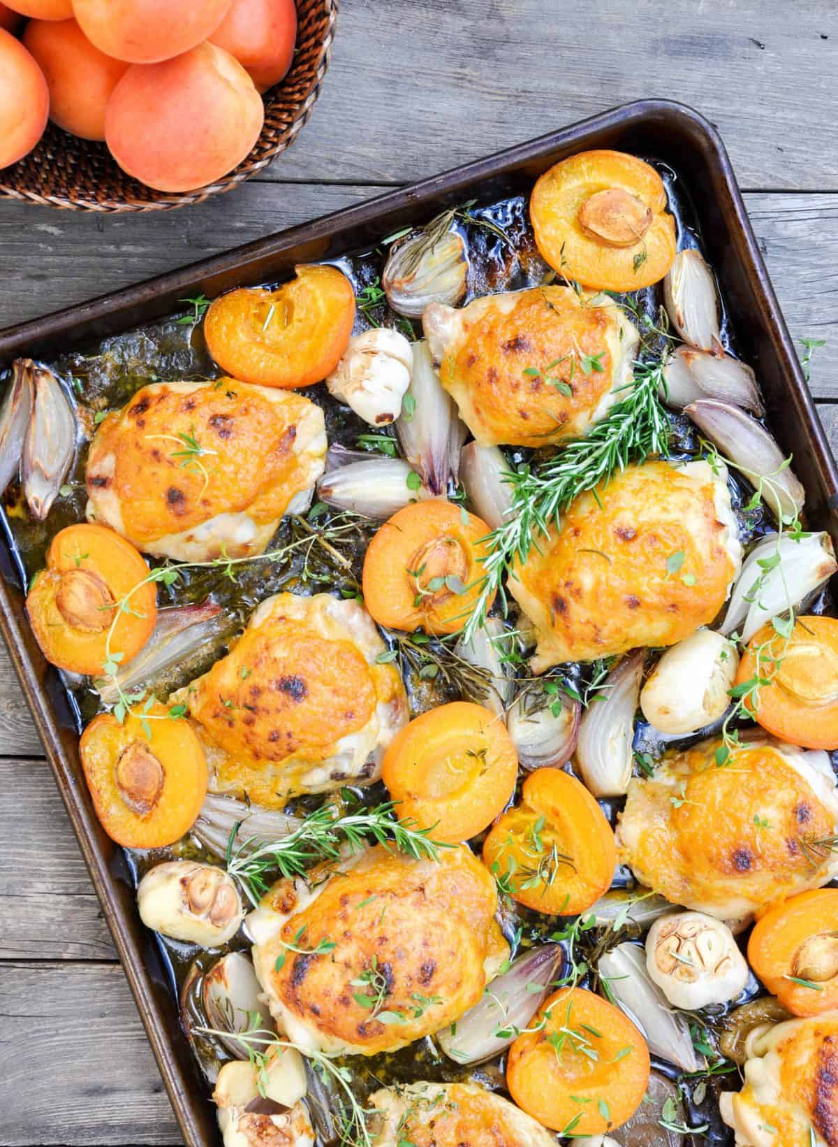 Fresh Apricot & Shallot Sheet Pan Chicken