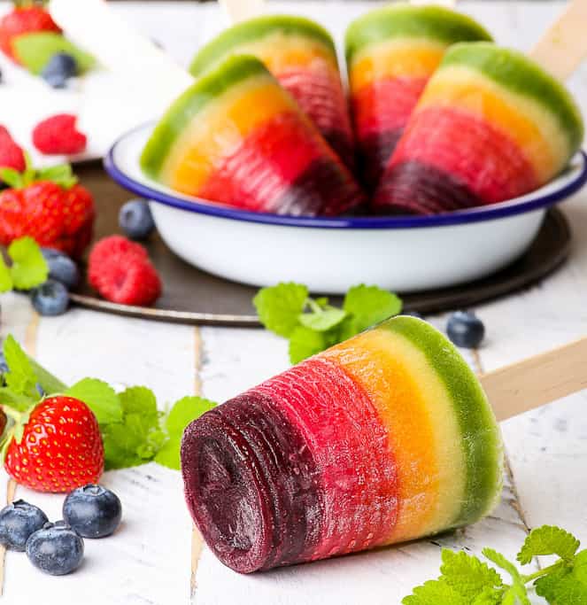 real fruit rainbow popsicles