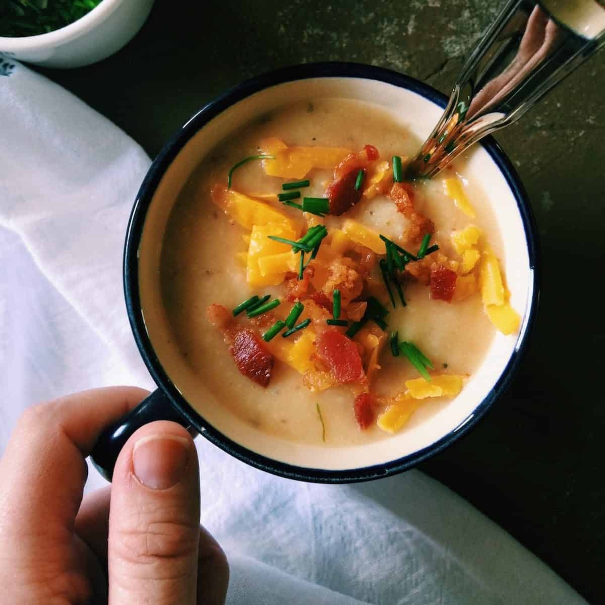 Baked Potato Soup. Healthy dinners kids can help to make.
