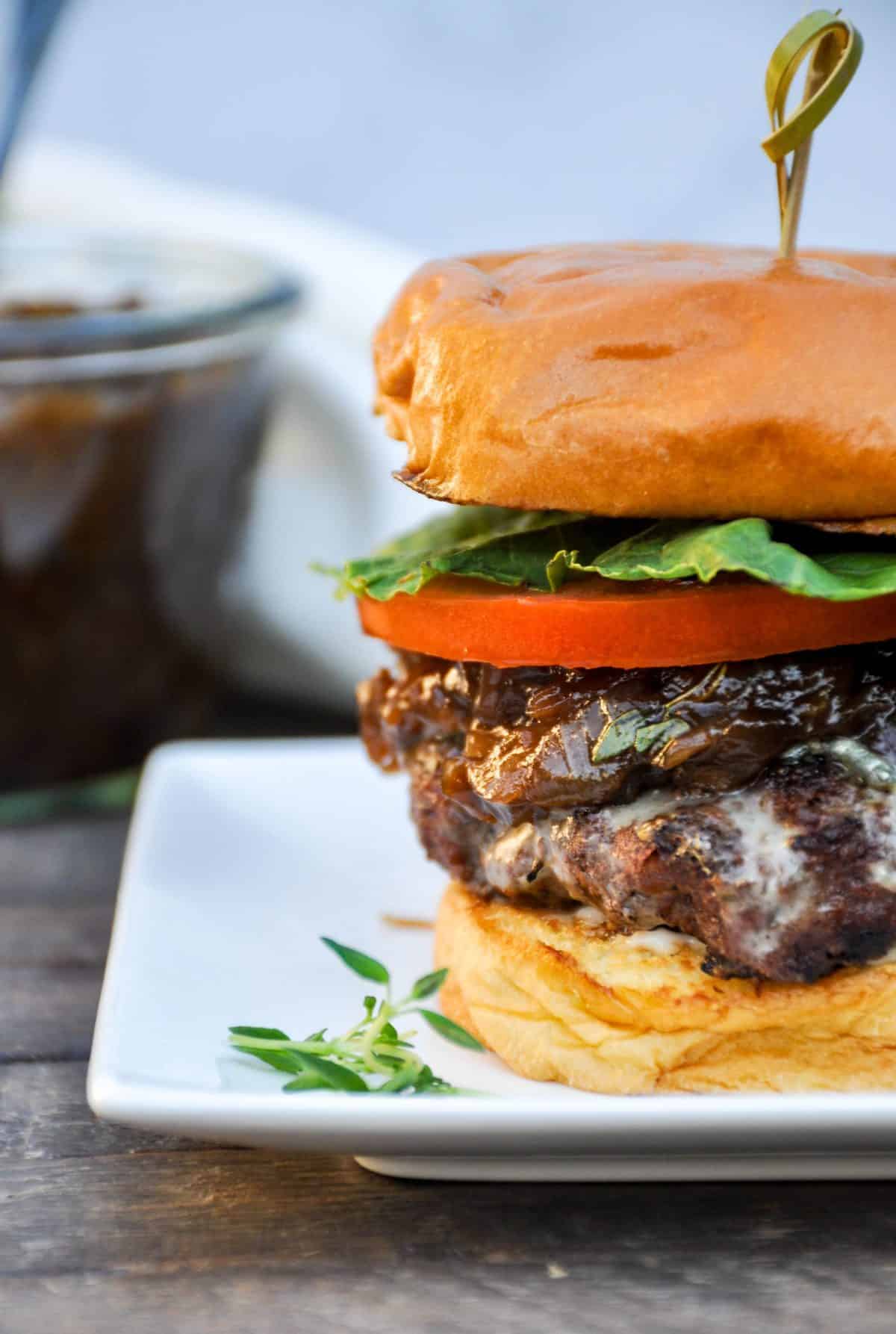 Juicy Burgers with Prune Onion Jam