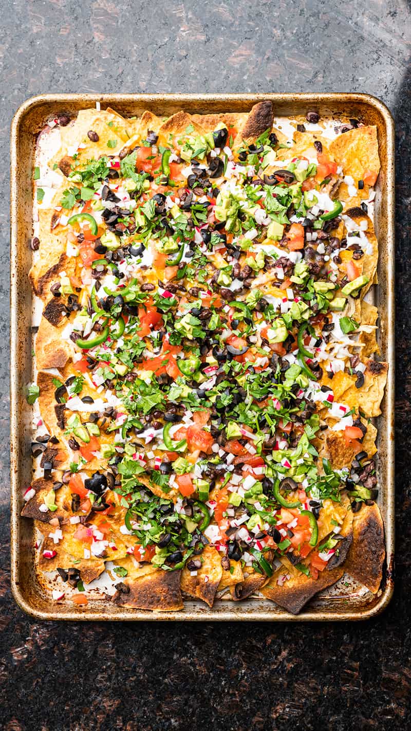 Sheet Pan Vegetable Nachos with Chicken recipe